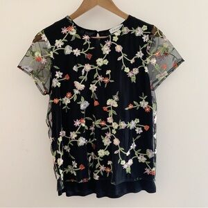 Neiman Marcus Embroidered Floral Top
